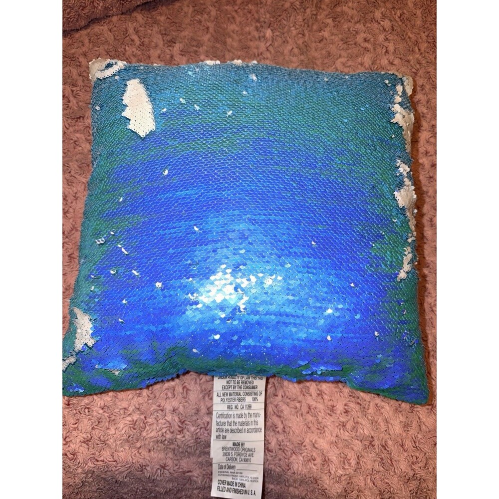 Mermaid 16x16 Inch Color Changing Sequins Blue White Throw Pillow Sparkle